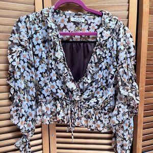Francesca's Floral Ruffle Blouse